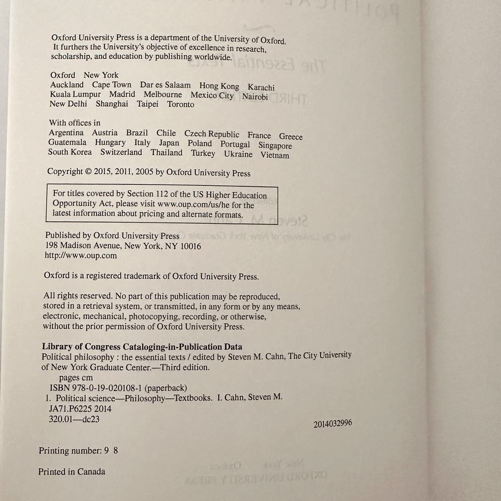 Political Philosophy: The Essential Texts Third Edition by Steven M. Cahn Book - Picture 3 of 5